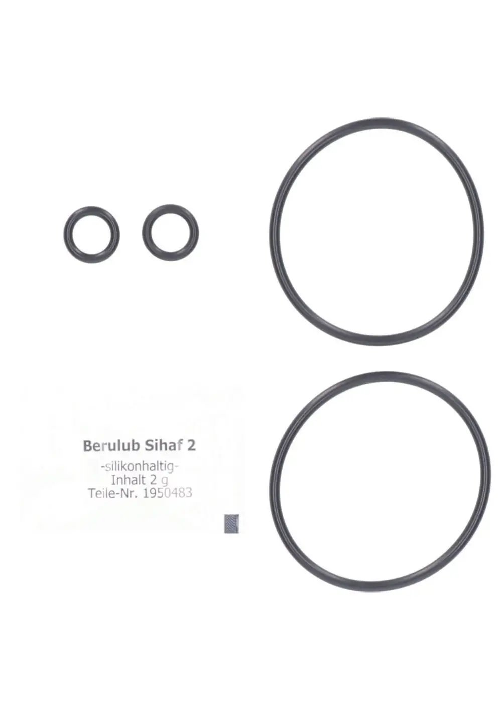 Judo O-Ring-Ersatzteilset bestehend aus zwei größeren und zwei kleineren O-Ringen sowie einer kleinen Packung Silikonfett.